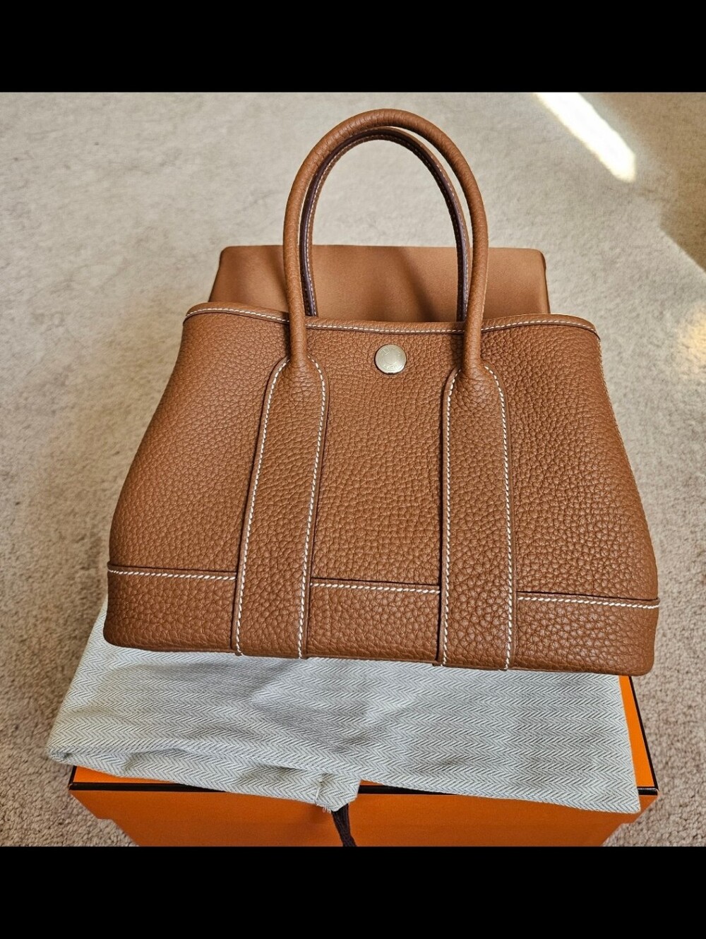 Hermes Neo Garden Party 23 Bag Gold Negonda Calfskin Palladium Hardware